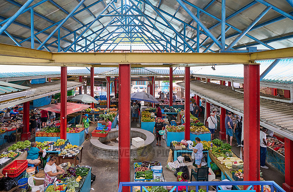 vegetable and fruit stalls on Sir Selwyn Clarke Market