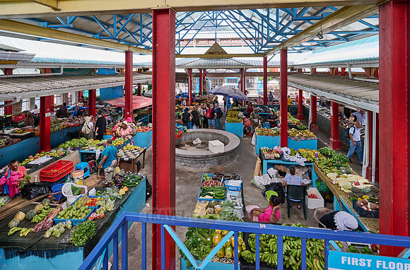 vegetable and fruit stalls on Sir Selwyn Clarke Market