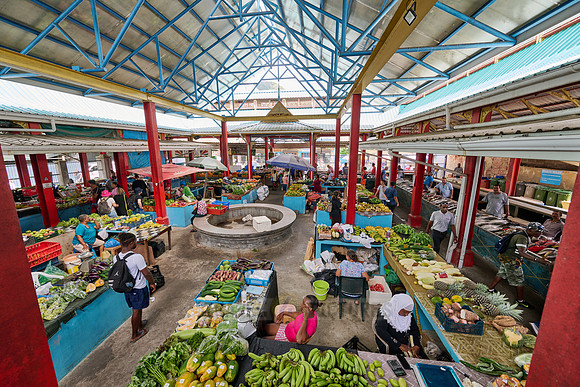 vegetable and fruit stalls on Sir Selwyn Clarke Market