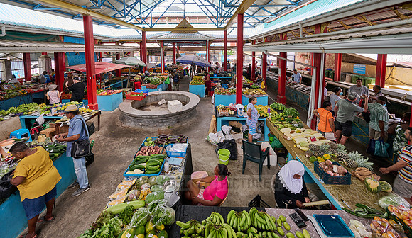 vegetable and fruit stalls on Sir Selwyn Clarke Market