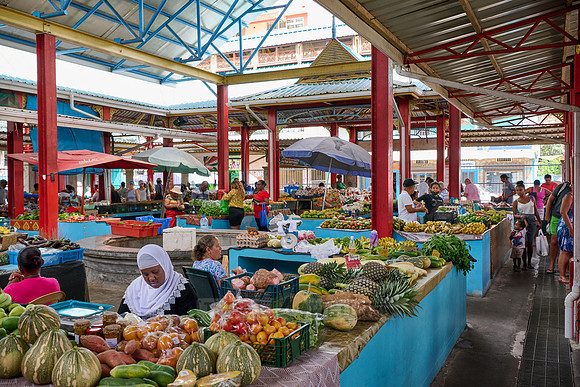 vegetable and fruit stalls on Sir Selwyn Clarke Market