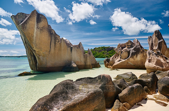 rock formation on beach of Curieuse island