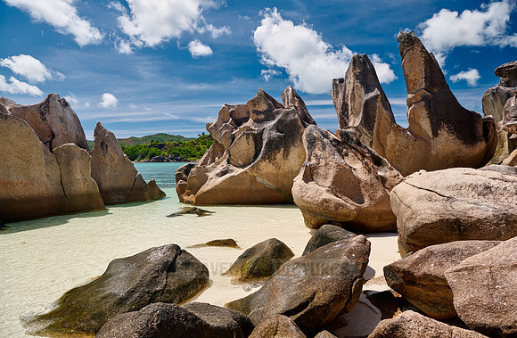 rock formation on beach of Curieuse island