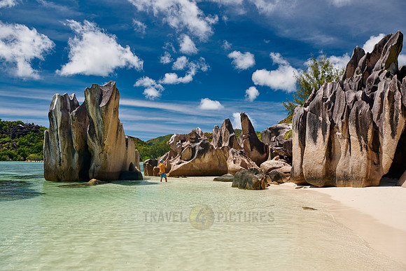 rock formation on beach of Curieuse island