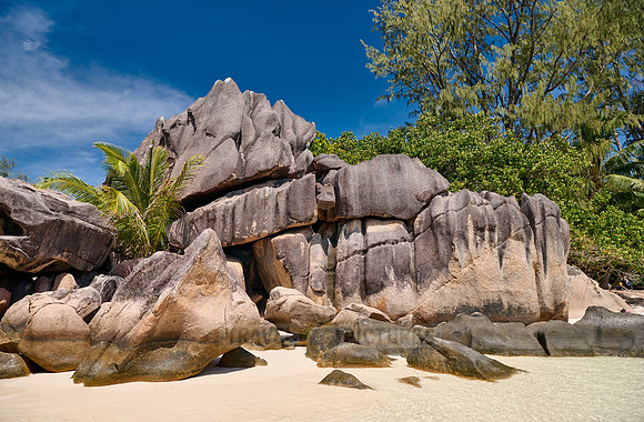 rock formation on beach of Curieuse island