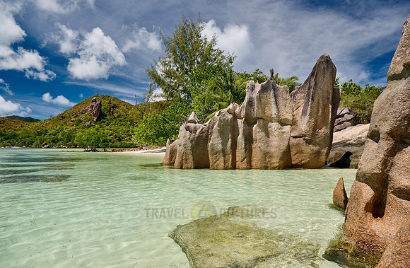 rock formation on beach of Curieuse island