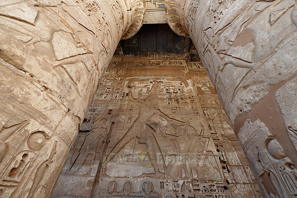 painted Columns and bas-relief in south colonnade