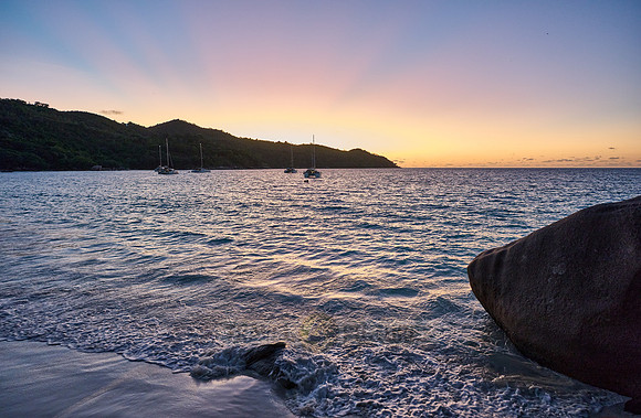 sunset at Anse Lazio