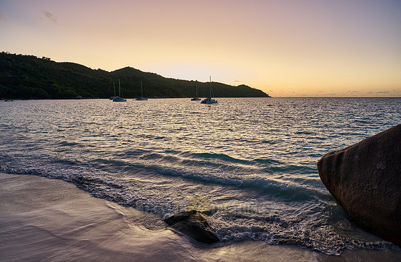 sunset at Anse Lazio