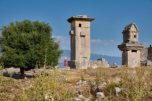 Sarcophagus and Harpy Pillar in ruins of ancient city Xanthos