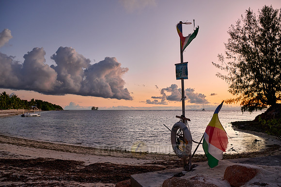 clouds and sunset at beach of Anse Reunion, La Digue