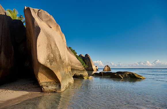 characteristic rock formation on the beach of Anse Source D'Argent, L'Union Estate, La Digue
