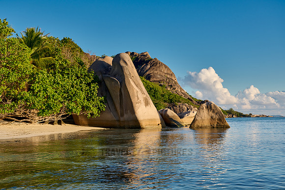 characteristic rock formation on the beach of Anse Source D'Argent, L'Union Estate, La Digue