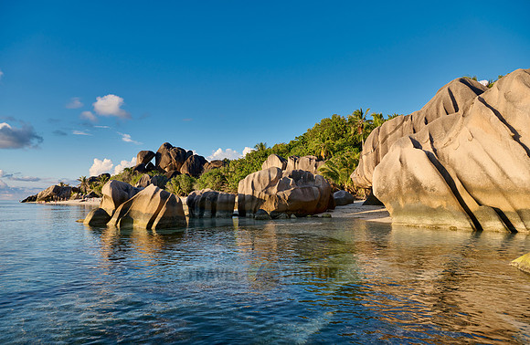 characteristic rock formation on the beach of Anse Source D'Argent, L'Union Estate, La Digue