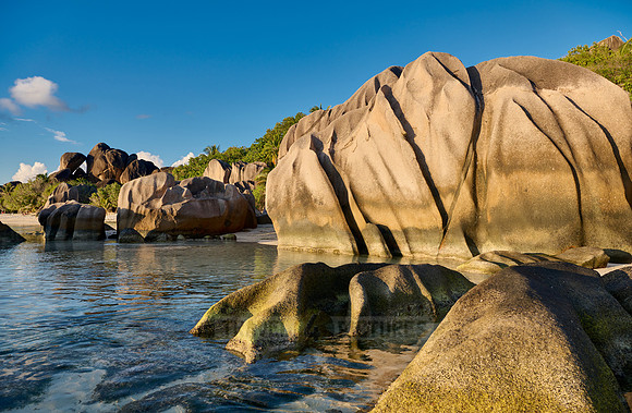 characteristic rock formation on the beach of Anse Source D'Argent, L'Union Estate, La Digue