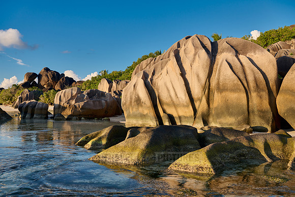 characteristic rock formation on the beach of Anse Source D'Argent, L'Union Estate, La Digue