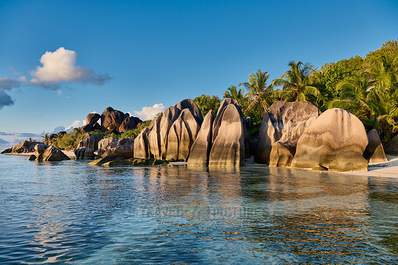 characteristic rock formation on the beach of Anse Source D'Argent, L'Union Estate, La Digue