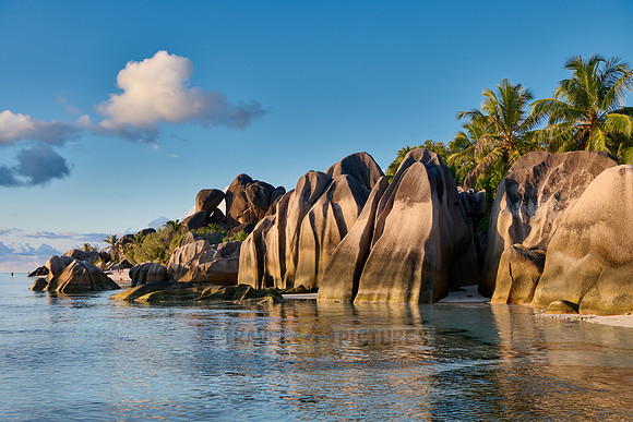 characteristic rock formation on the beach of Anse Source D'Argent, L'Union Estate, La Digue