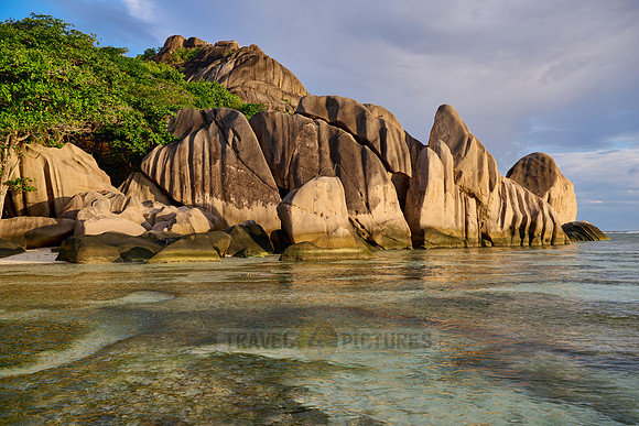characteristic rock formation on the beach of Anse Source D'Argent, L'Union Estate, La Digue
