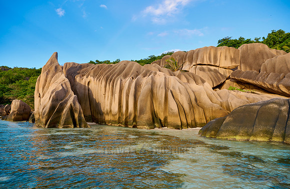 characteristic rock formation on the beach of Anse Source D'Argent, L'Union Estate, La Digue