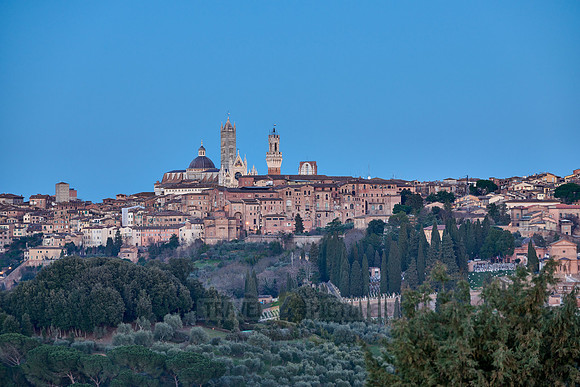 view on illuminated Siena from a distance