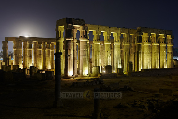 night shot of peristyle or Sun Court of Amenhotep III