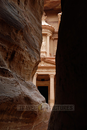 view from canyon As-Siq to AL KHAZNEH TREASURY, Petra, Jordan
