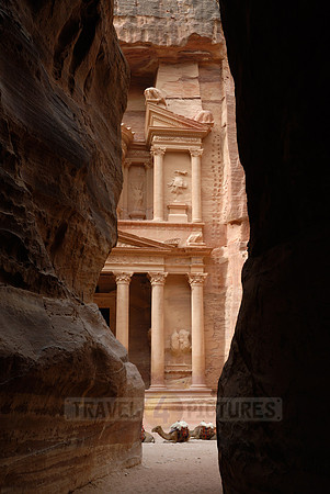view from canyon As-Siq to AL KHAZNEH TREASURY, Petra, Jordan