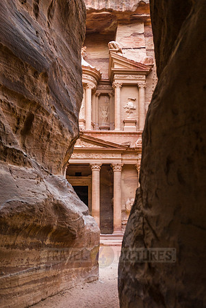 view from canyon As-Siq to AL KHAZNEH TREASURY, Petra, Jordan