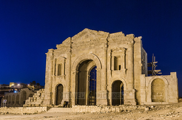 night shot of Hadrian's Arch, Ruins of Jerash