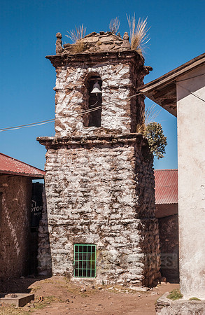 church tower on Isla Taquile, Lake Titicaca