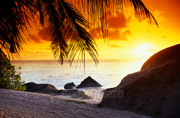sunset at dream beach Anse Source á Jean, La Digue Island