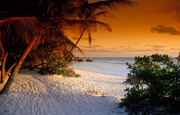 sunset at dream beach Anse Source á Jean, La Digue Island