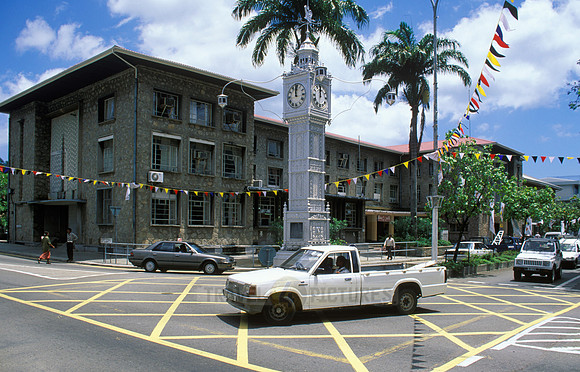 replica of clocktower Big Ben on a junction in capital Victoria
