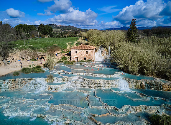 Aerial view of Cascate del Mulino di Saturnia