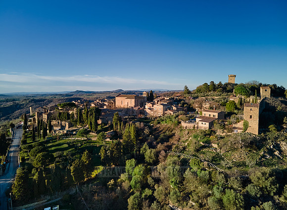 drone shot of medieval town Monticchiello