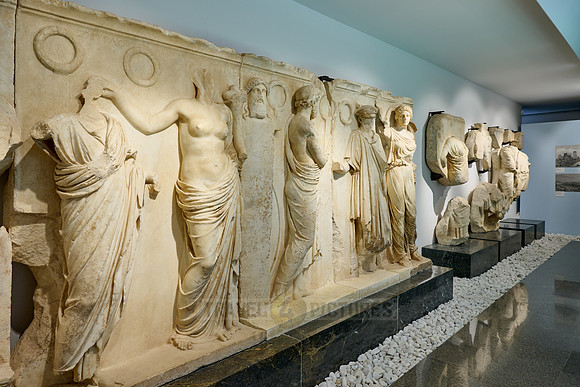 Marble sculptures and statues inside museum of Aphrodisias Ancient City