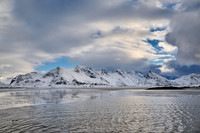 winter landscape with sea and mountains at Sandbotnen, Lofoten