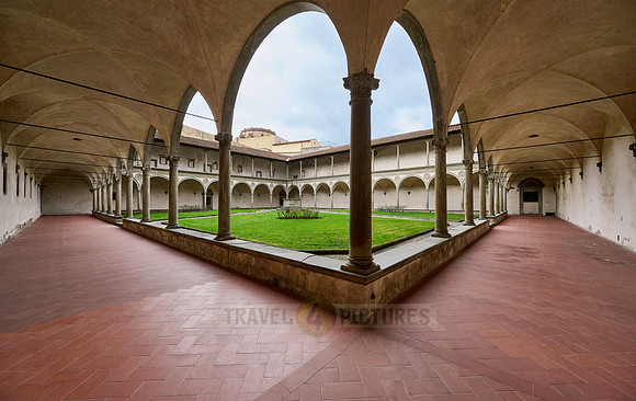 Brunelleschi’s cloister, inner courtyard and arcades of Santa Croce