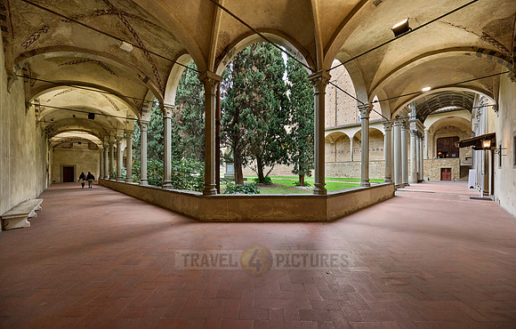 Brunelleschi’s cloister, inner courtyard and arcades of Santa Croce