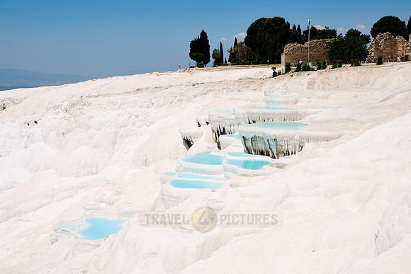 blue pools of Pamukkale travertine terraces