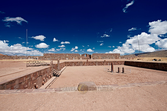 three steles in semi underground temple