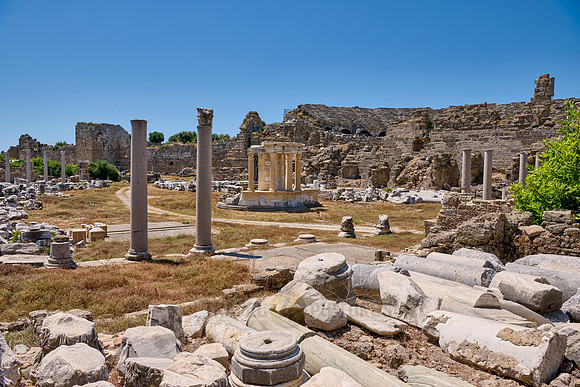 theatre and Tyche temple in ruins of the Roman city of Side