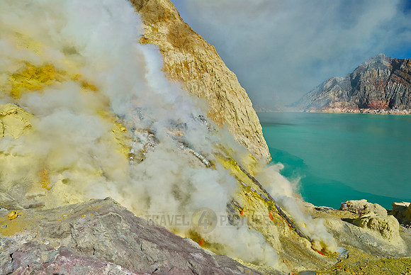 inside crater of vulcano Kawah Ijen