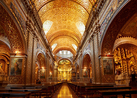 interior of golden designed Compania de jesus church