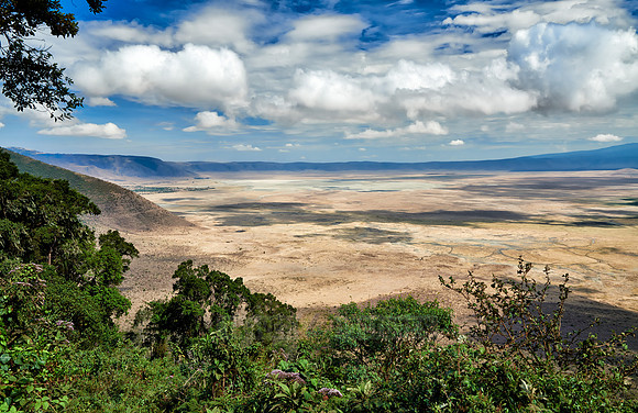 view from the rim into the Ngorongoro crater