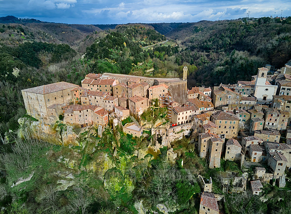 Aerial view of medieval town Sorano