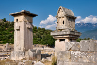 Sarcophagus and Harpy Pillar in ruins of ancient city Xanthos