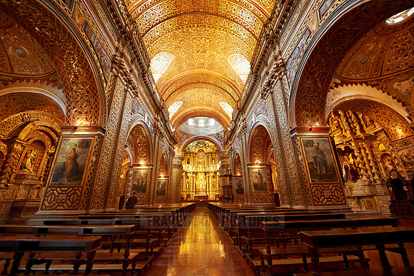 interior of golden designed Compania de jesus church