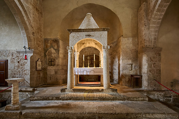 interior view with altar of Romanesque church of Santa Maria Annunziata,Sovana
